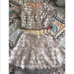 Two piece homecoming/semi formal silver dress